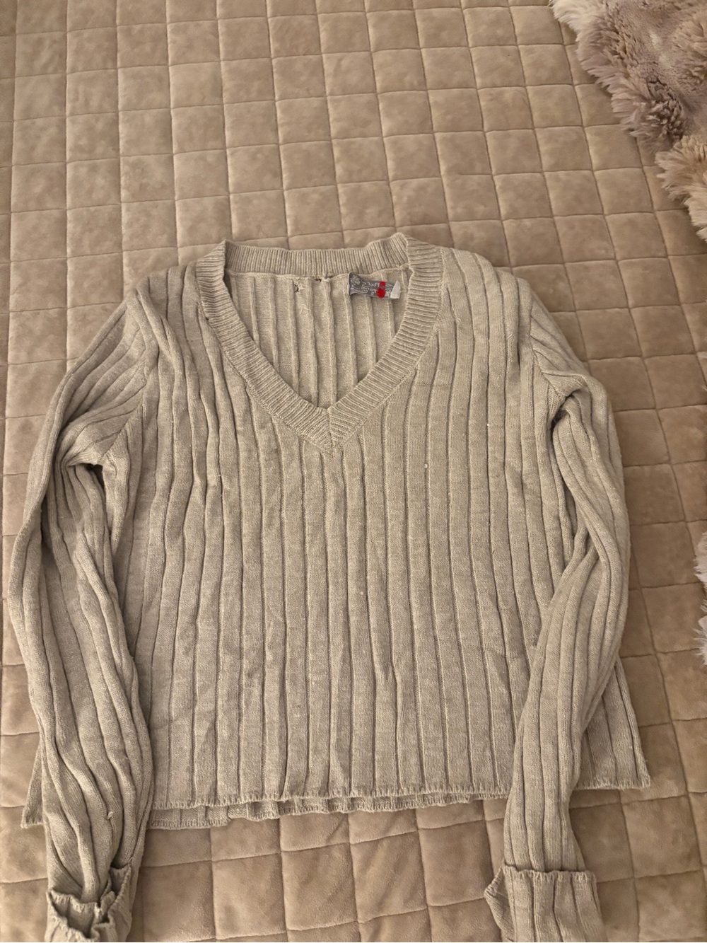Roots Women's V-Neck Ribbed Sweater - Beige Cream